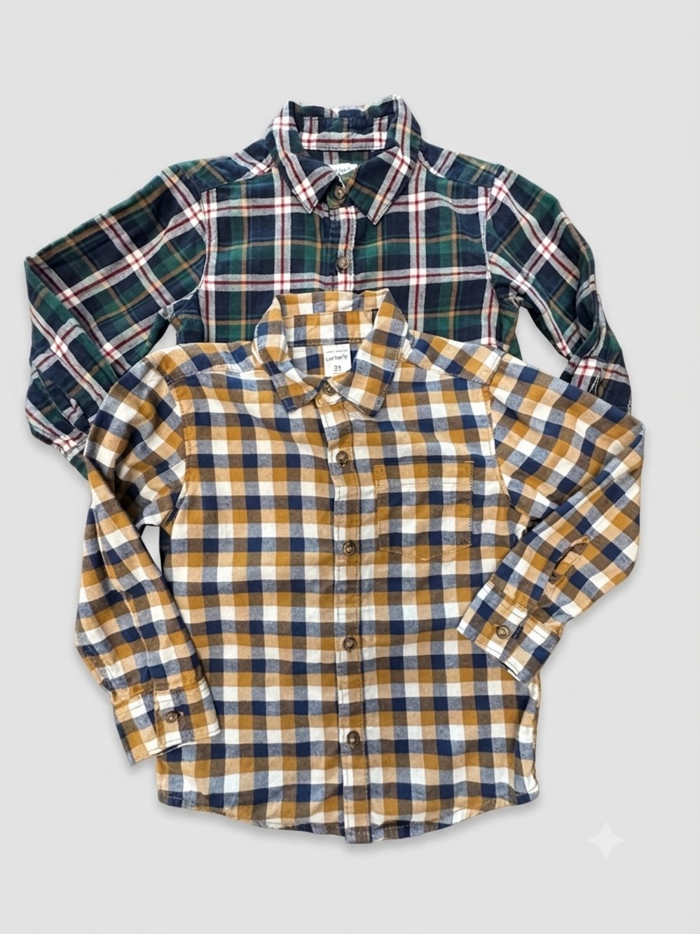 Carter's Set of Two Plaid Button-Down Shirt  in Mustard and Green Size 3T boy’s